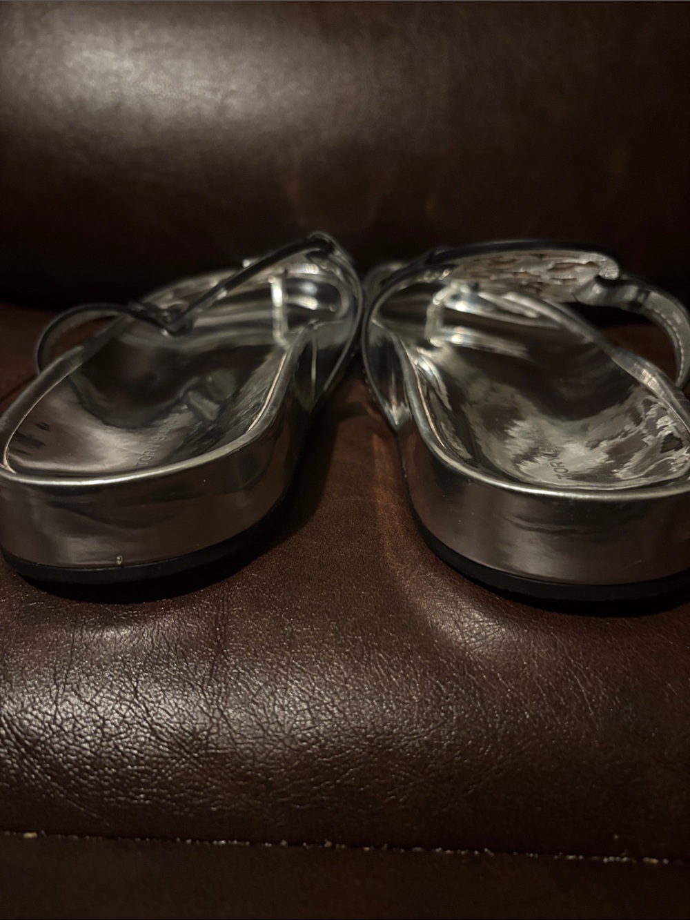 Tory Burch Metallic Silver Logo Thong Sandals - Picture 7 of 10
